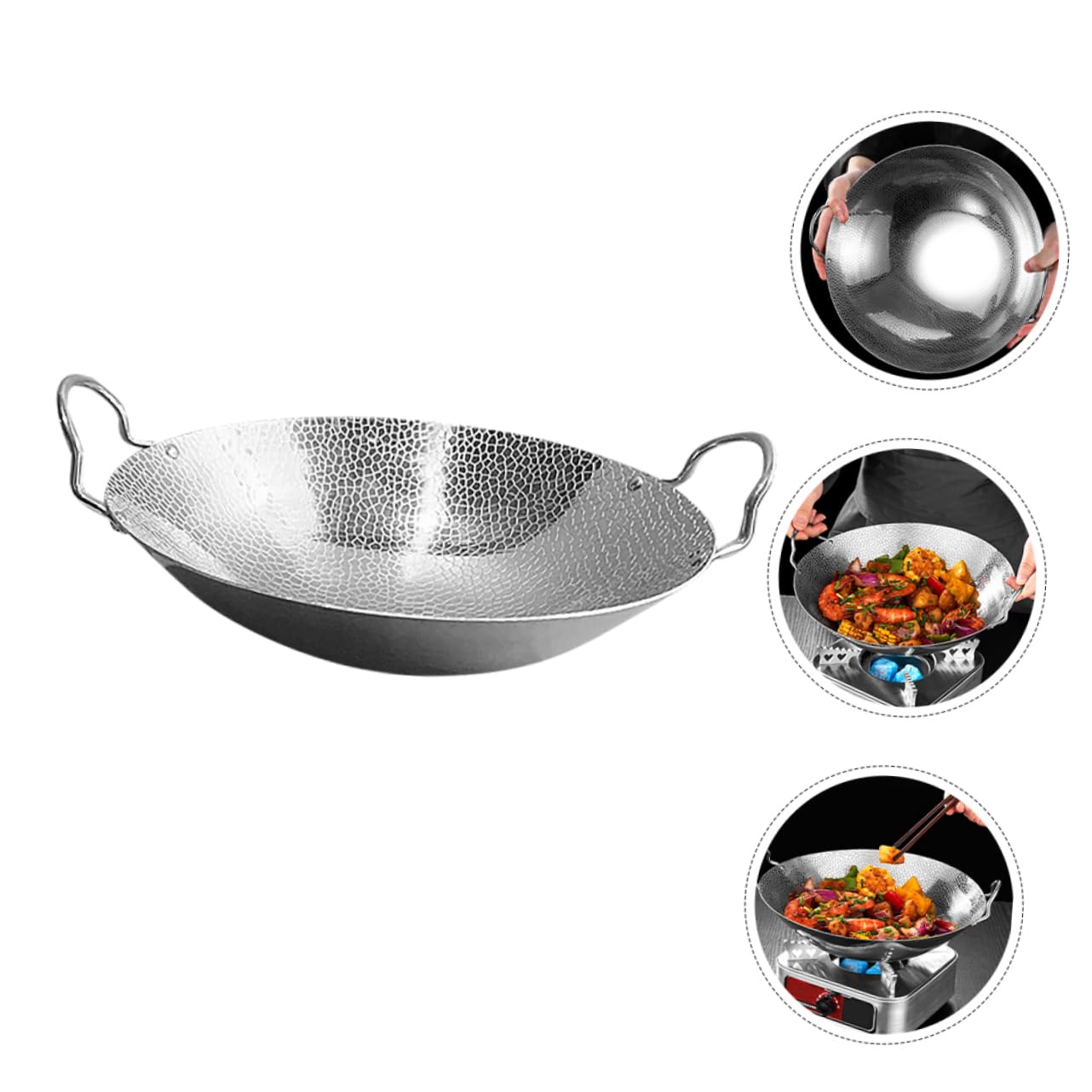 EXCEART Wok in Doppi Manici per Cucinare Pentola da Cucina in Acciaio Inossidabile Utensile da Cucina Wok Doppi Manici Pentola da Manico in Piccole Pentole
