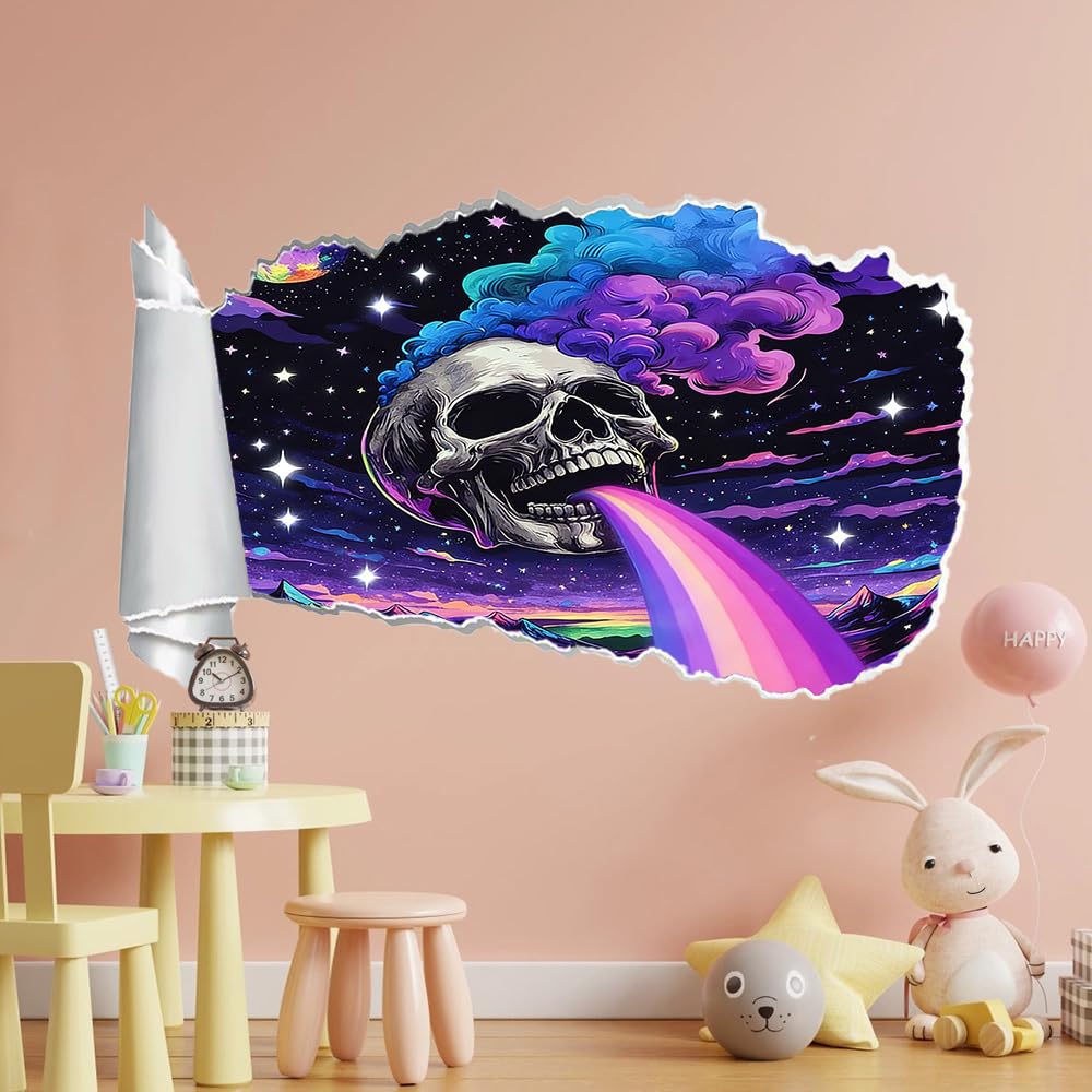 3D Wandtattoos Totenkopf Wolke Regenbogen Wandaufkleber Durchbruch Wanddeko Universum Wandbild für Kinderzimmer Junge Teenager zimmer Schlafzimmer Wandsticker Kleinkinderzimmer Deko