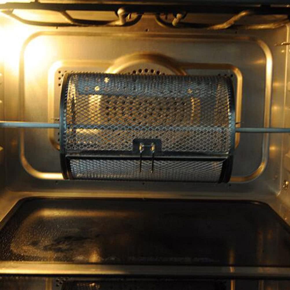 YARDWE Stainless Steel Rotisserie Grill Roaster Drums Oven Basket Oven Roast Baking for Peanut Dried Nut Coffee Beans BBQ Silver