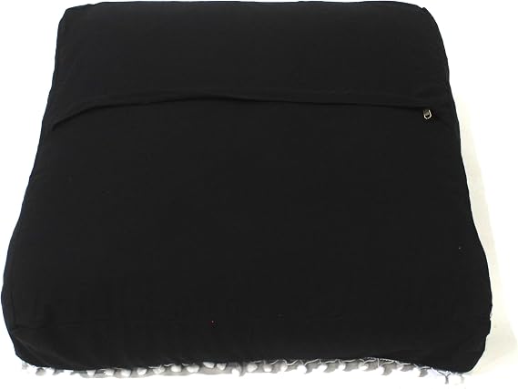 Mandala Floor Pillow Cover Seating Cushion Throw Cover Hippie Decorative Bohemian Ottoman Pouf Cover, Pom Pom Pillow Cases,Boho Indian (Black, 24 Square)