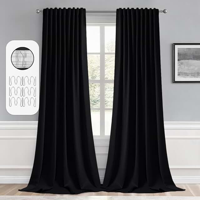 MIULEE 2 Panels Back Tab Blackout Curtains 96 Inch Long for Living Room ...