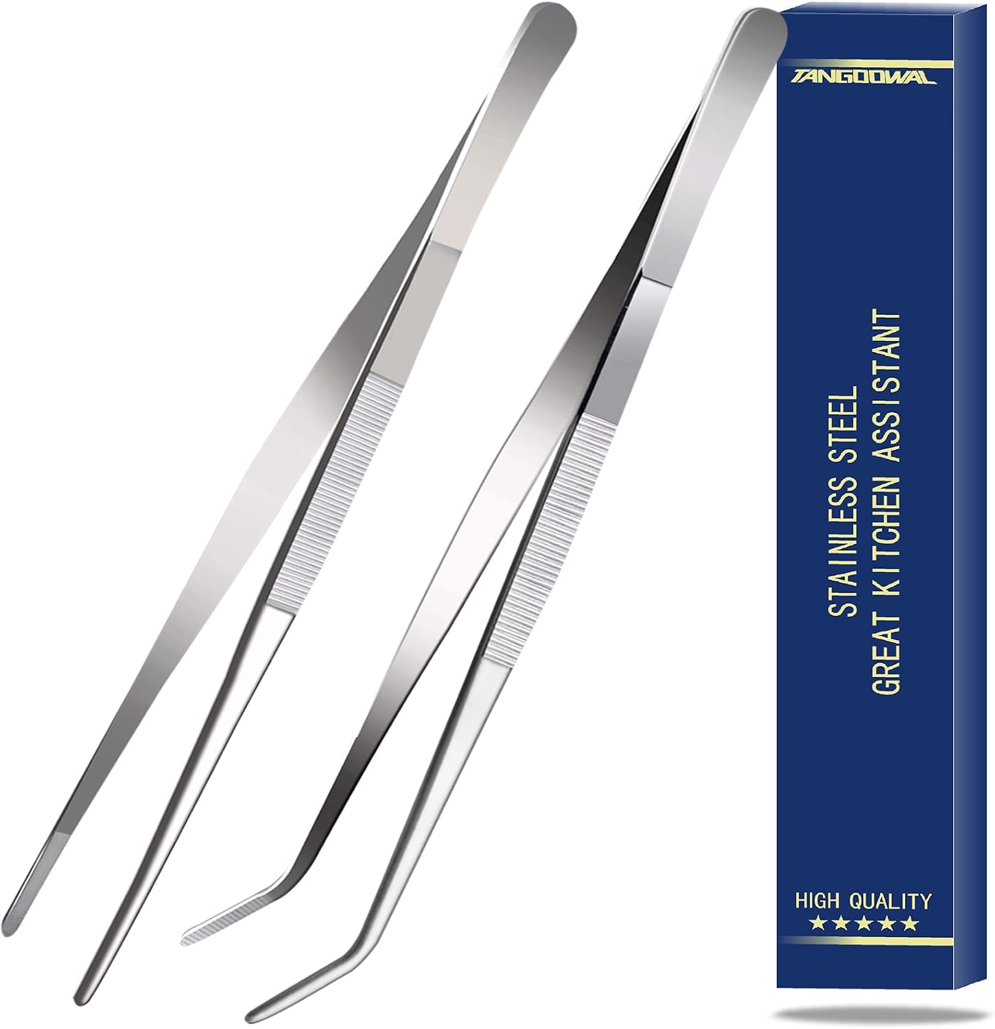 Tangoowal 12 Inch Stainless Steel Tongs with precision serrated tips for surgical & sea food,Heavy Duty Tongs for Cooking Crafting Repairing