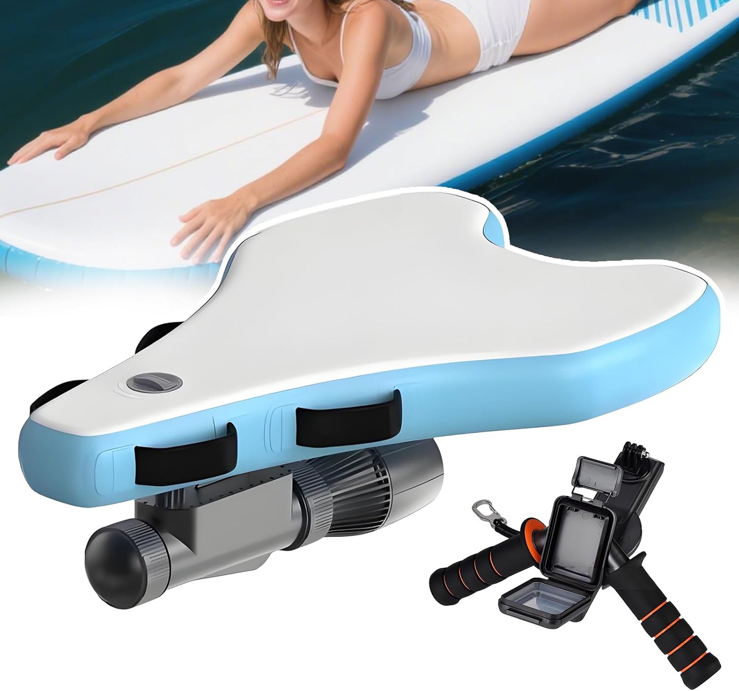 Bodyboard+Underwater Thruster, Floating Board, 500w Brushless 6050 Motor Powers 3-10km/H Speeds, 10000mah Battery Provides 40-130min Use, Abs High-Strength Shell, Grip w/Scooter