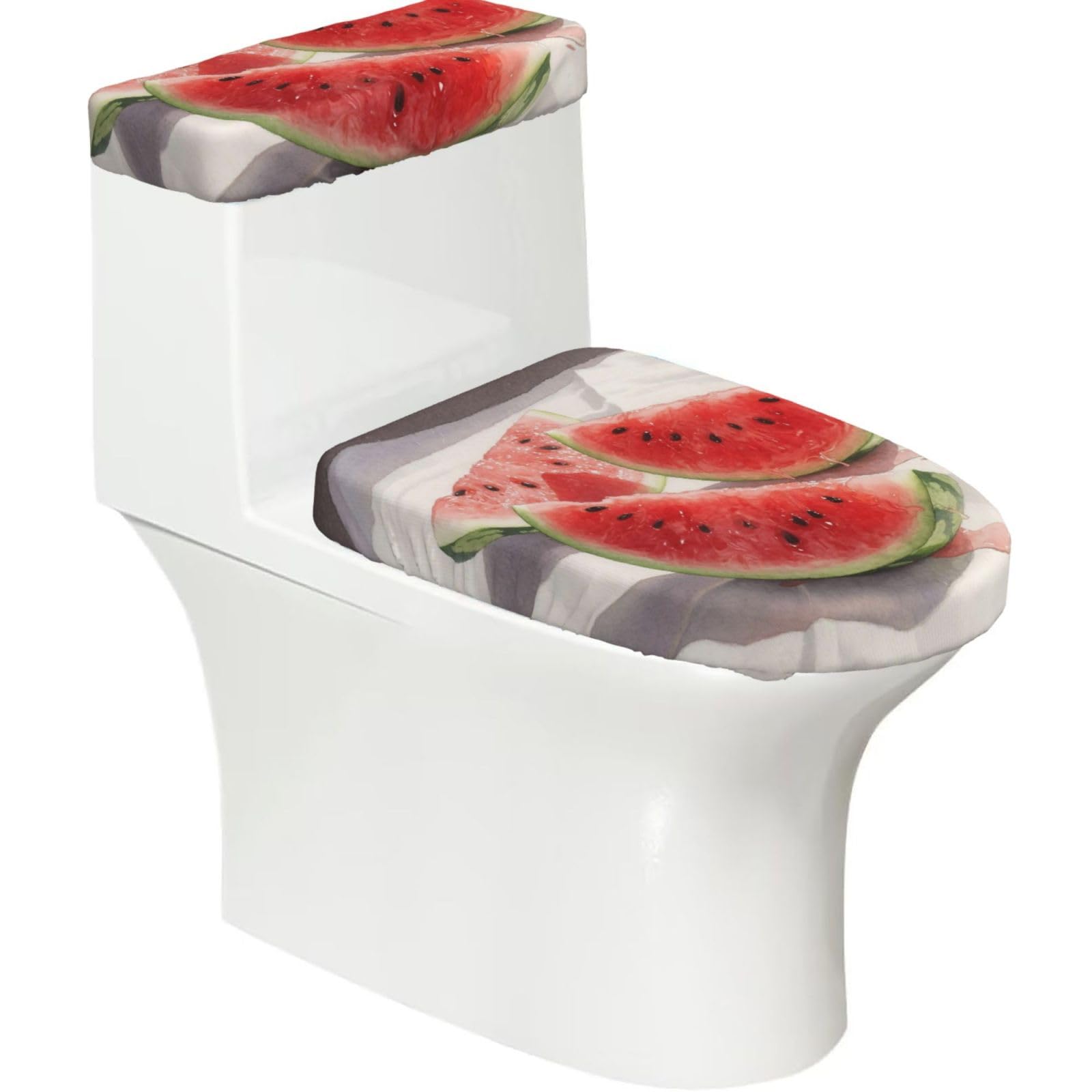 Fekiloot Black Watermelon Red Slices Toilet Lid Cover And Toilet Tank Cover Set Of 2,Dust Splash Resistant Toilet Top Covers Soft Washable Toilet Lid Seat Cover For Bathroom Office Home Decor