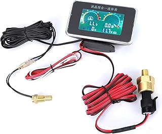 Zerodis 車用インストゥルメントデジタルディスプレイ4-in-1広い使用範囲のDC 9V-36Vオイルセンサー付き自動車愛好家用ABS +真鍮製カラー:画像表示の通り