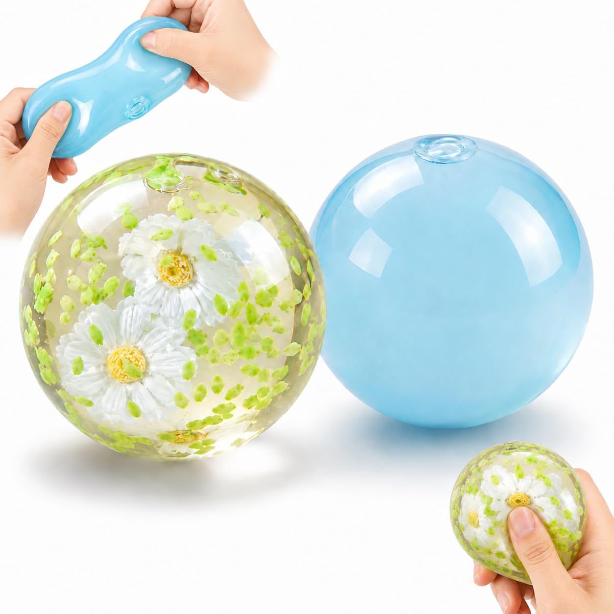 2Pcs Oil Squishy, Soft Sensory for Office and Classroom Quiet Moments, Features Daisy Design and Blue Colour, Portable for Daily Use, Travel and Gift Giving