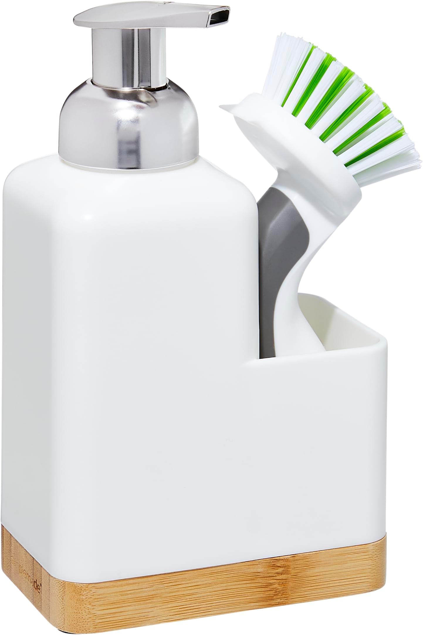 SIMPLEMADE Kitchen Soap Dispenser with Sponge Holder - Brush Holder Sink Caddy Dish Soap Dispenser for Countertop Bathroom Sink Organizer (White)