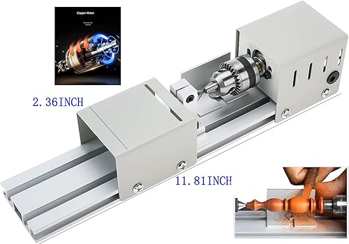 Miniatura 5 de Mini Torno Perlas Pulidora Máquina DIY Mecanizado para Mesa Carpintería Power Herramienta de Madera Torno Set Rectificado (Plata)