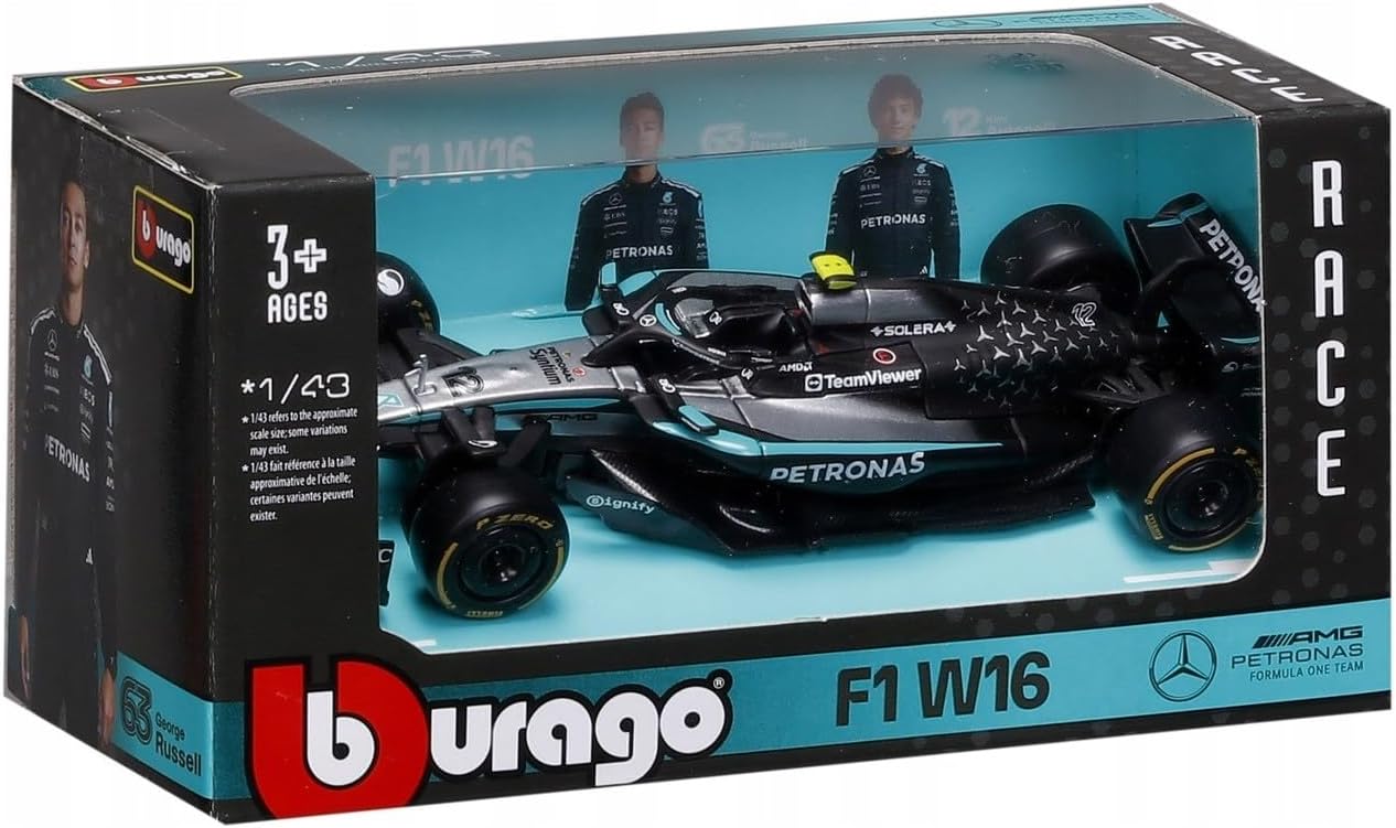 Bburago F1 Mercedes-AMG W16 2025#12 Antonelli 1:43 Scale Diecast Car with Authentic Details Mercedes F1 Replica Silver/Black Body Officially Licensed Product Recommended Age 3+