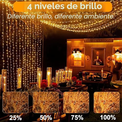 Miniatura 3 de Realky Luces De Navidad, 12m 100 Led Luces De Arbol De Navidad, 8 Modos Con Función De Memoria Y Control Remoto Luz Cadena Ligera Para Jardín, Balcón, Interior, Boda, Fiesta - Blanco Cálido