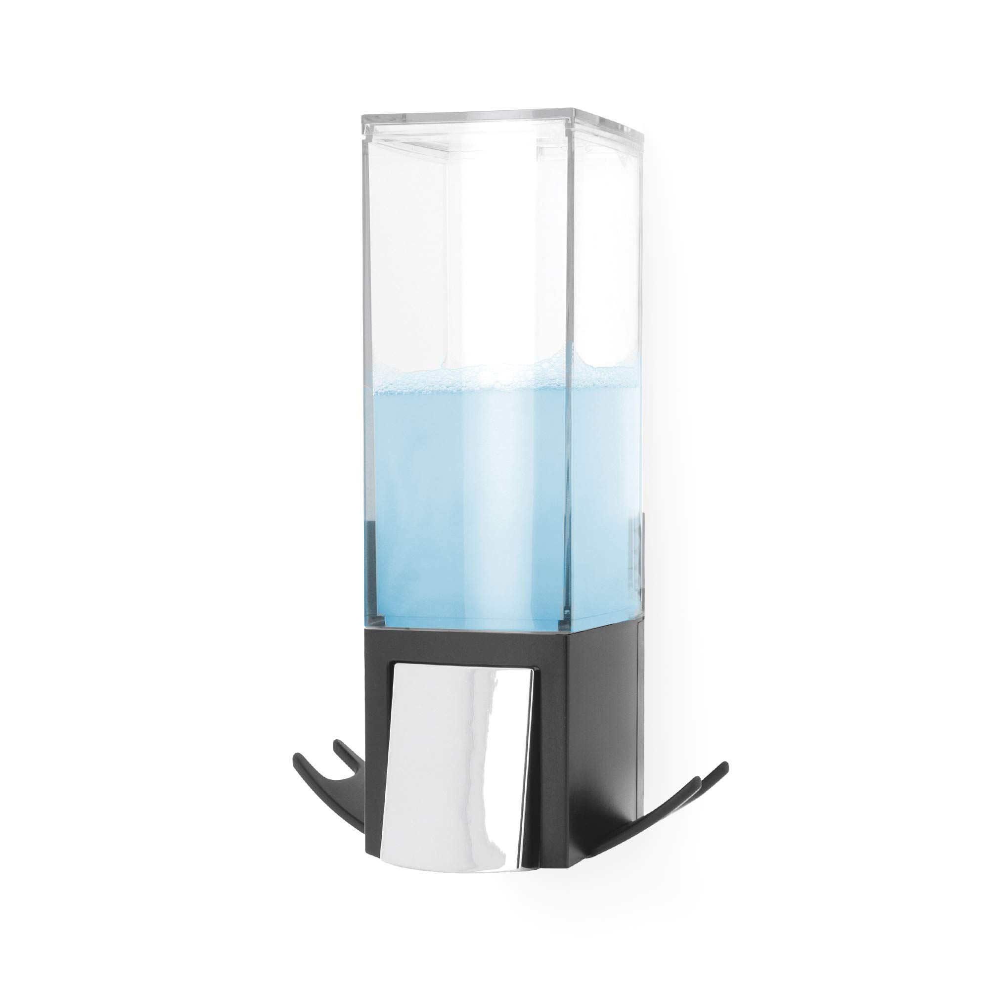 Compactor Pojedynczy dozownik pompy mydła, bez wiercenia, pojemność 500 ml z 2 haczykami do przechowywania, 12,1 x 12,1 x 20,6 cm, trwały ABS, czarny/chrom