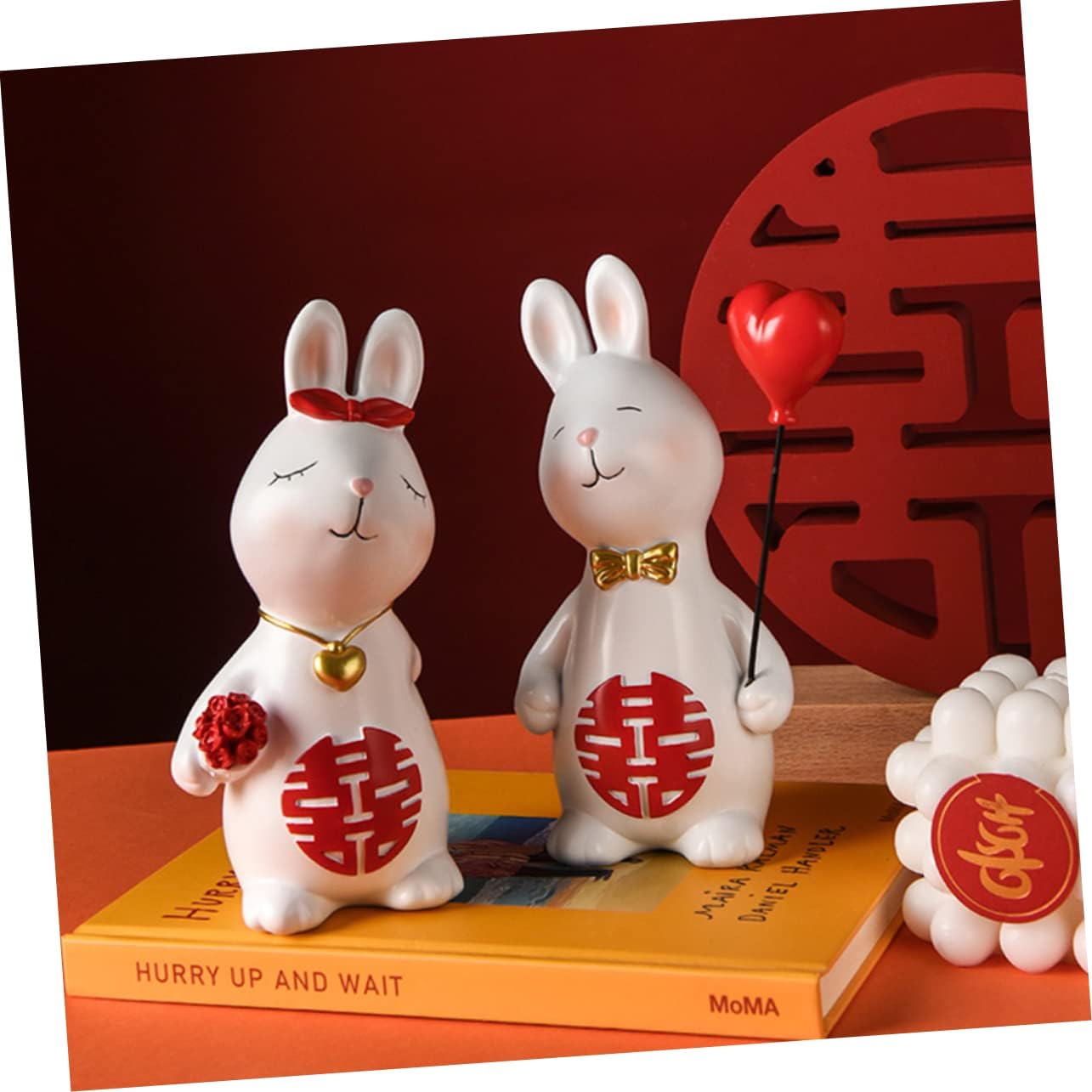 1 ペア カップルのための結婚祝い couple wedding ウサギフィギュアの装飾 結婚式の日付カードを保存する 結婚式の装飾