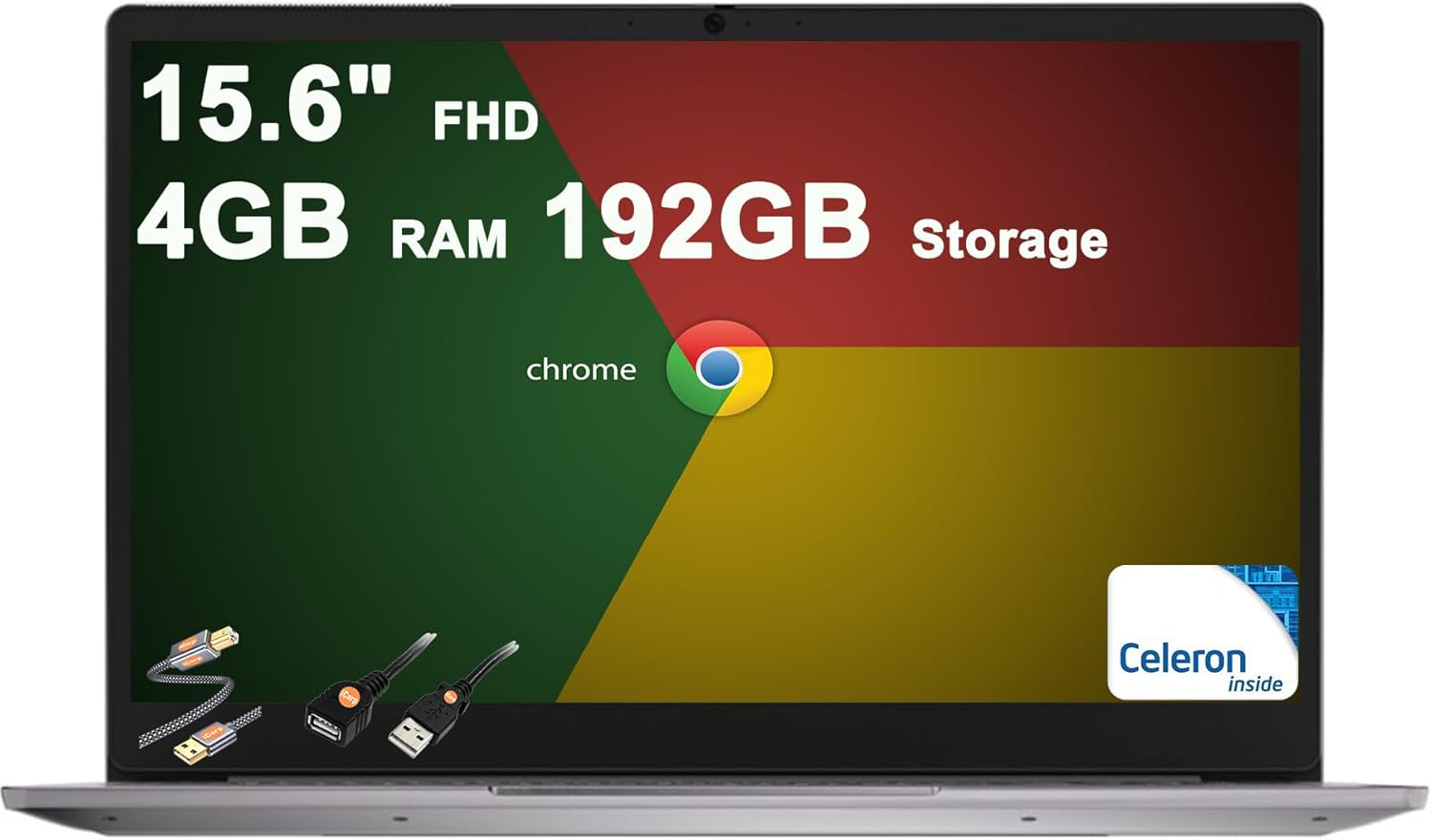 Lenovo IdeaPad 3 Chromebook Laptop 15.6" FHD Anti-Glare Intel Celeron N4500 4GB RAM 192GB Storage (64GB eMMC + 128GB SD Card) Privacy Camera USB-C Long-Lasting Battery w/ICP Accessory