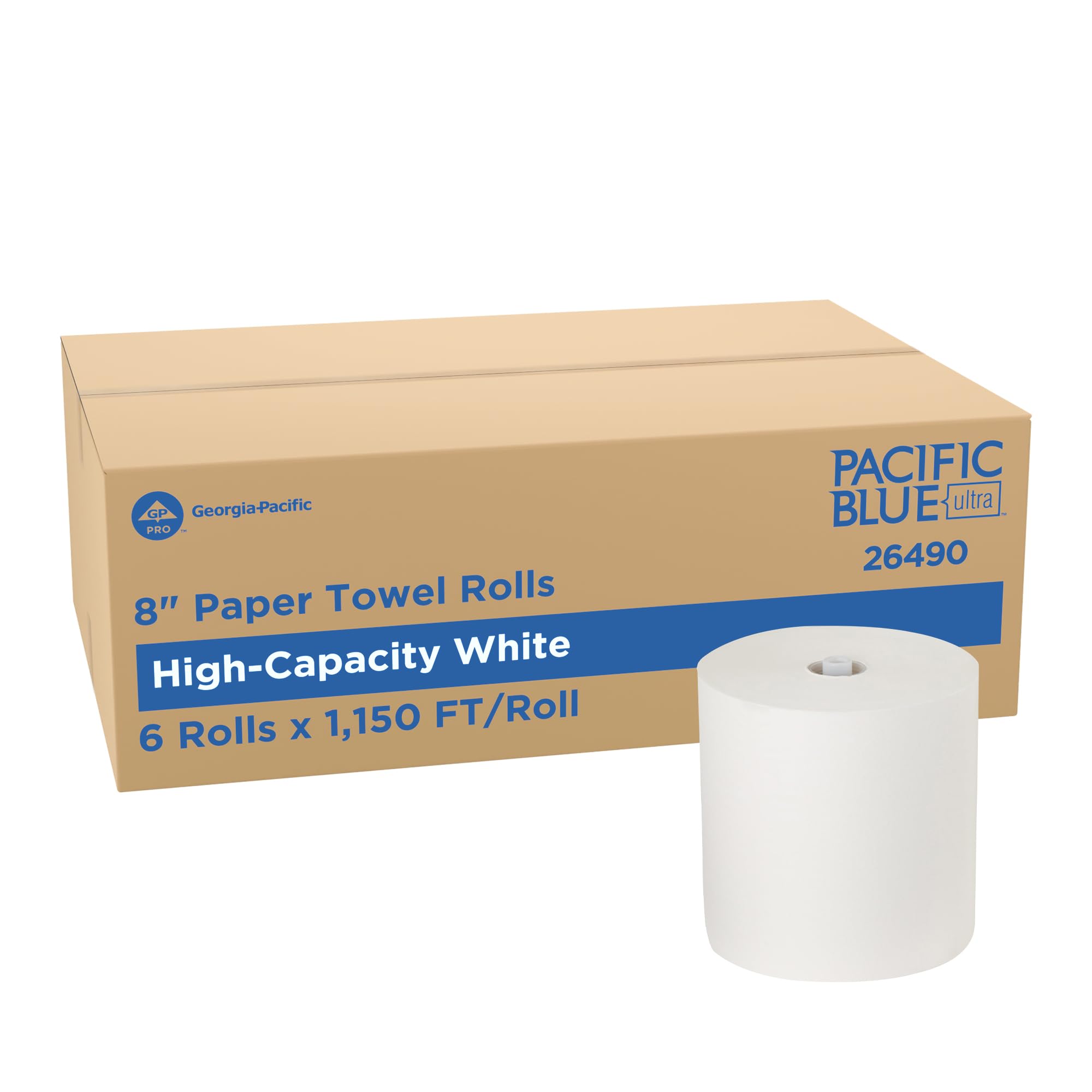 Pacific Blue Ultra 20 cm rolka ręczników z papieru z recyklingu firmy GP PRO (Ge-Pacyfik), biały, 26490, 1150 stóp na rolkę, 6 rolek w etui