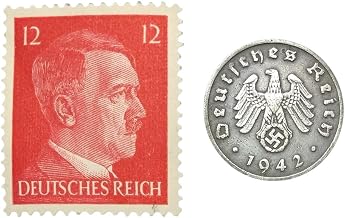Rare Nazi Swastika 1 Reichspfennig German Coin World War 2 WW2 with Red Hitler Head Stamp MNH – For WWII Educational and Collection Purpose