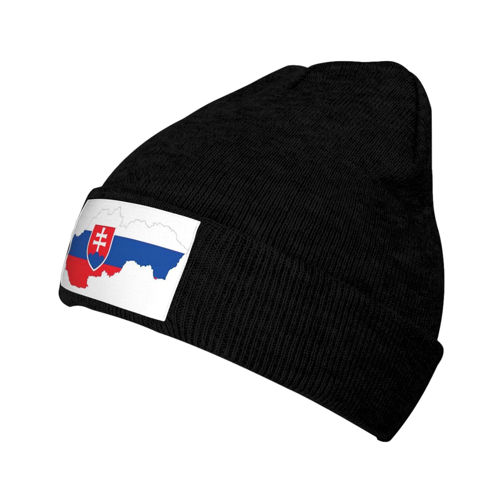 Vbcxza Slovakia Flag Map Print Knitted Hat for Unisex,Soft Beanie, Warm Winter Knit Cap, Stretchy and Comfortable Black