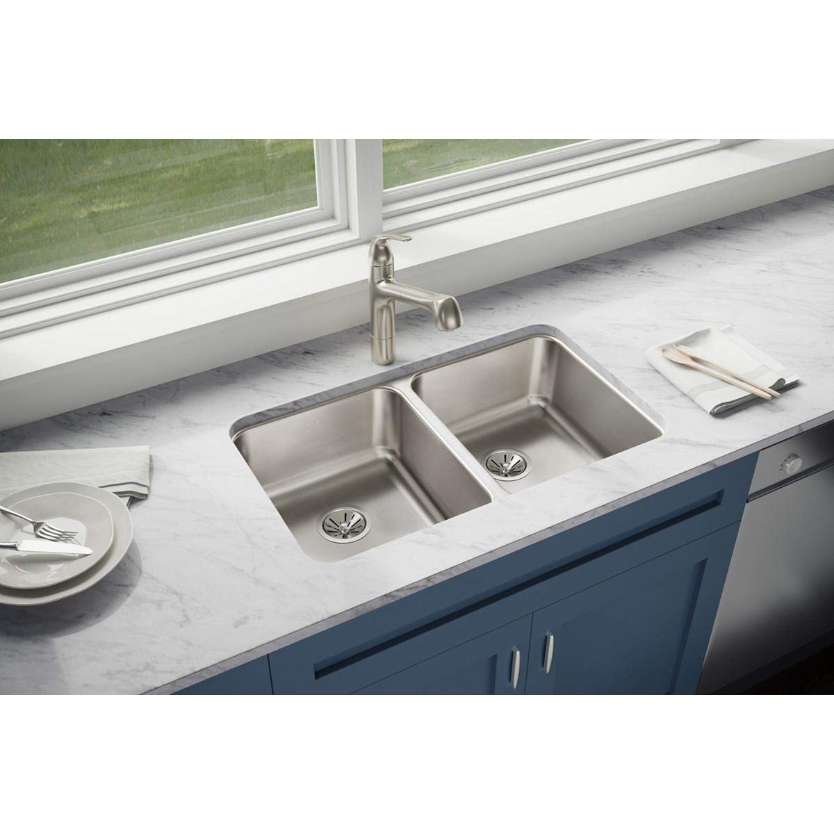 Elkay Lustertone ELUH3118 Equal Double Bowl Undermount Stainless Steel Kitchen Sink