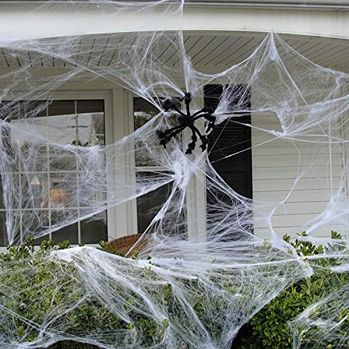 Taomoco 1200 Sqft Halloween Spider Web Decorations Super Stretch White Webbing Spooky Cobwebs With Fake Spiders For Indoor Outdoor Halloween Party Decorations Bar Haunted House #TOP5