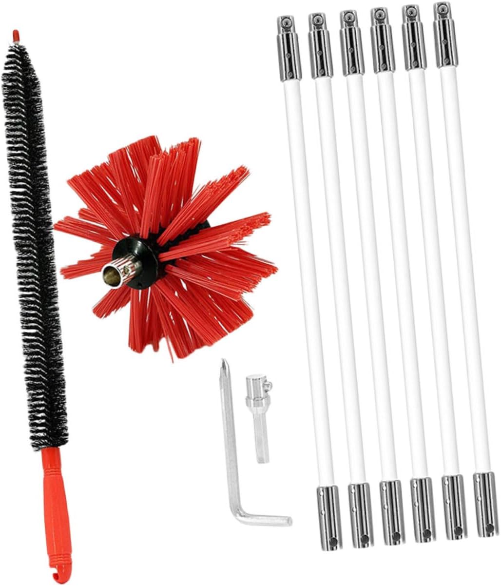 1 Set Chimney Brush with Flexible Rods Lint for Flues Brick Chimneys Cleaning Tool for Efficient Flue Maintenance Compatible with Electric Drills