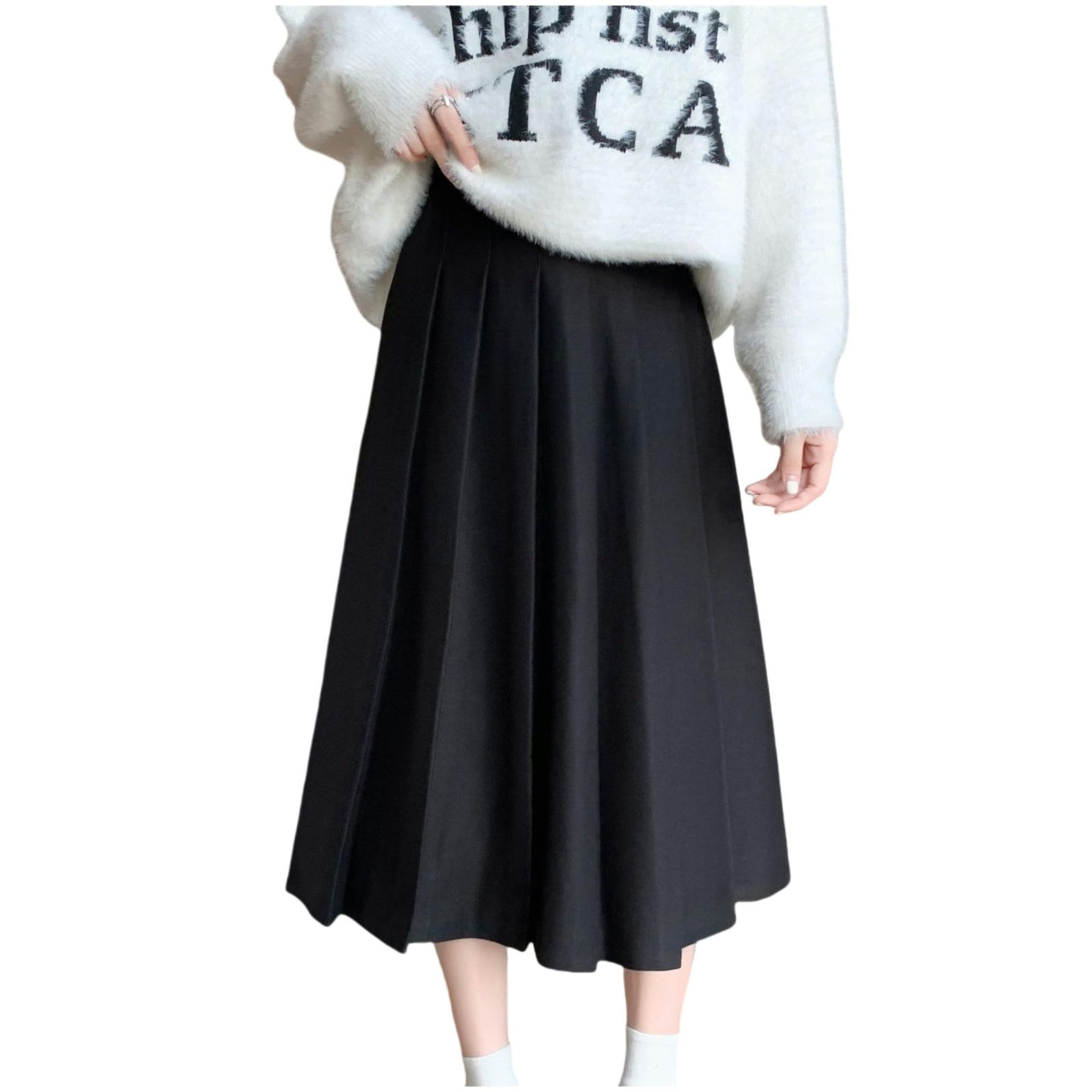 Gonna Lunga Donna Gonna Plissettata di Lana Spessa Donna Autunno E Inverno A Vita Alta Slim Loose di Grandi Dimensioni Elastica di Media Lunghezza-Grigio Scuro (esteso)-s