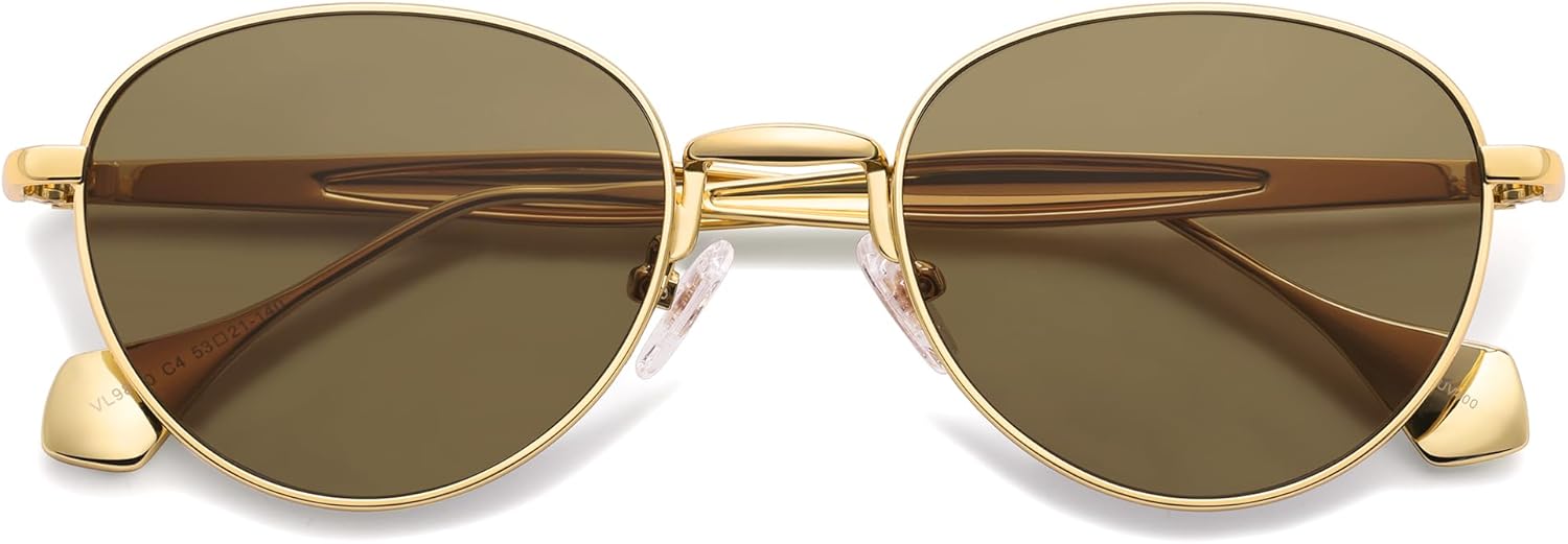 VANLINKER Small Polarized Sunglasses for Women Men Retro Round Metal Frame Classic Hippie Circle Shades VL9880