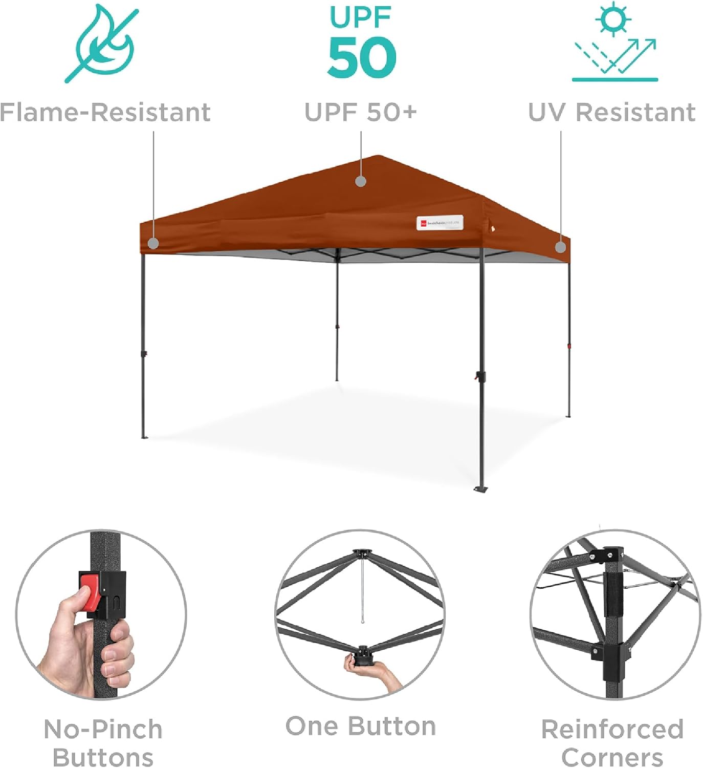 Best Choice Products 10x10ft Pop Up Canopy Tent, Outdoor Shade, 1 Person 1 Minute Set Up, Carry Case, 4 Weight Bags - Rust