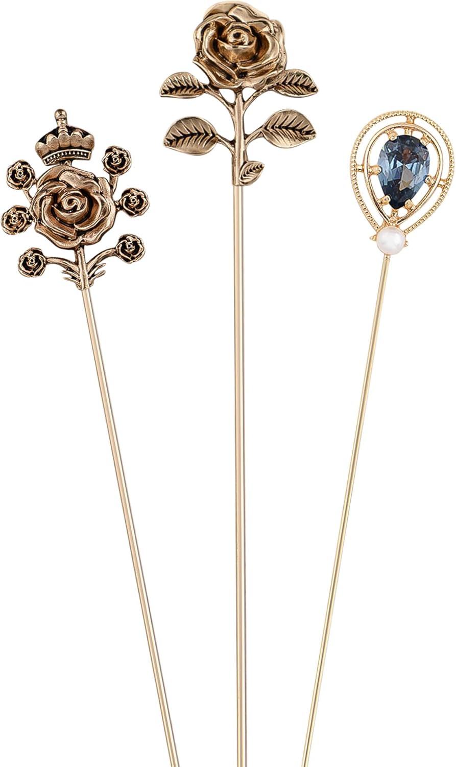 Alilang Floral Hat Pin for Women Gold Tone Stick Pins Featuring Rose Crystal Jewelry for Hat Accessories Lapel Brooch Pins