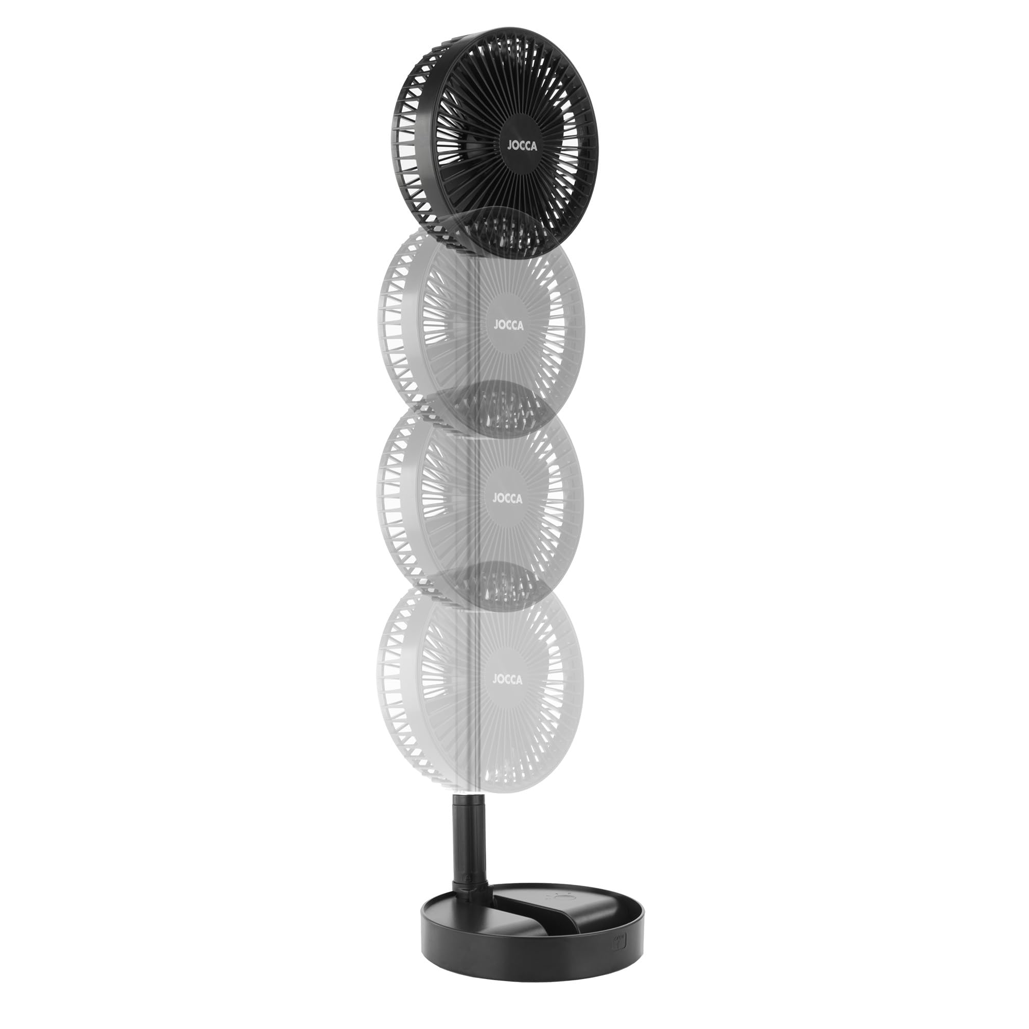 Jocca Staande ventilator met afstandsbediening, oplaadbare accu, 7200 mAh, 3 snelheden, in hoogte verstelbaar van 36 tot 97,5 cm, opvouwbaar, met afstandsbediening en USB-oplader Jocca Staande ventilator met afstandsbediening, oplaadbare accu, 7200 mAh, 3 snelheden, in hoogte verstelbaar van 36 tot 97,5 cm, opvouwbaar, met afstandsbediening en USB-oplader