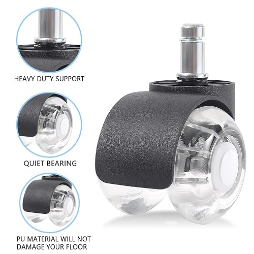 Miniatura 2 de Ruedas de repuesto para silla de oficina, ruedas de goma silenciosas de 2 pulgadas con vástago estándar de 716 x 78 pulgadas (0.433 in x 0.866 in),