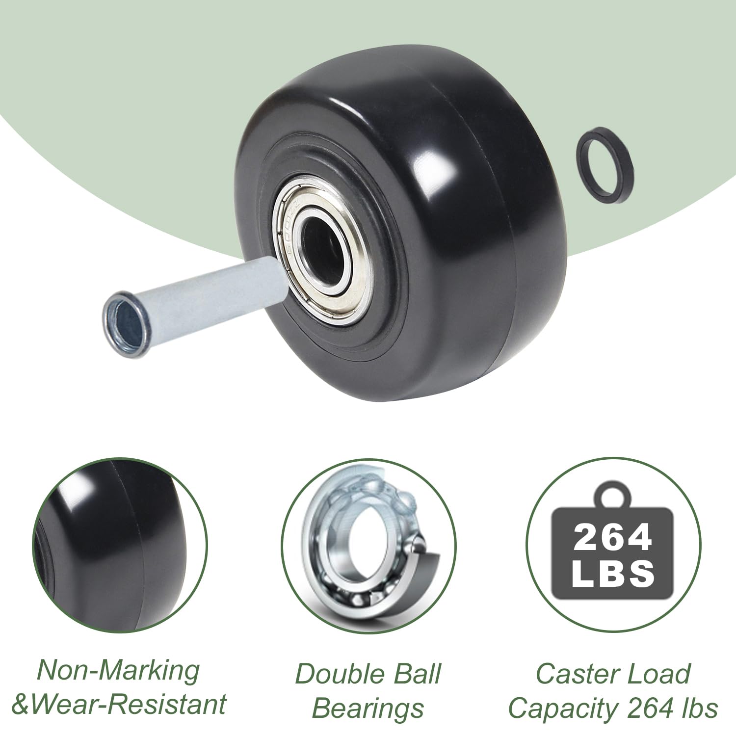 4 ruote in poliuretano da 7,6 cm, resistenti, capacità 120 kg, per carrelli con piattaforma, scaffali, carrelli, uso interno ed esterno