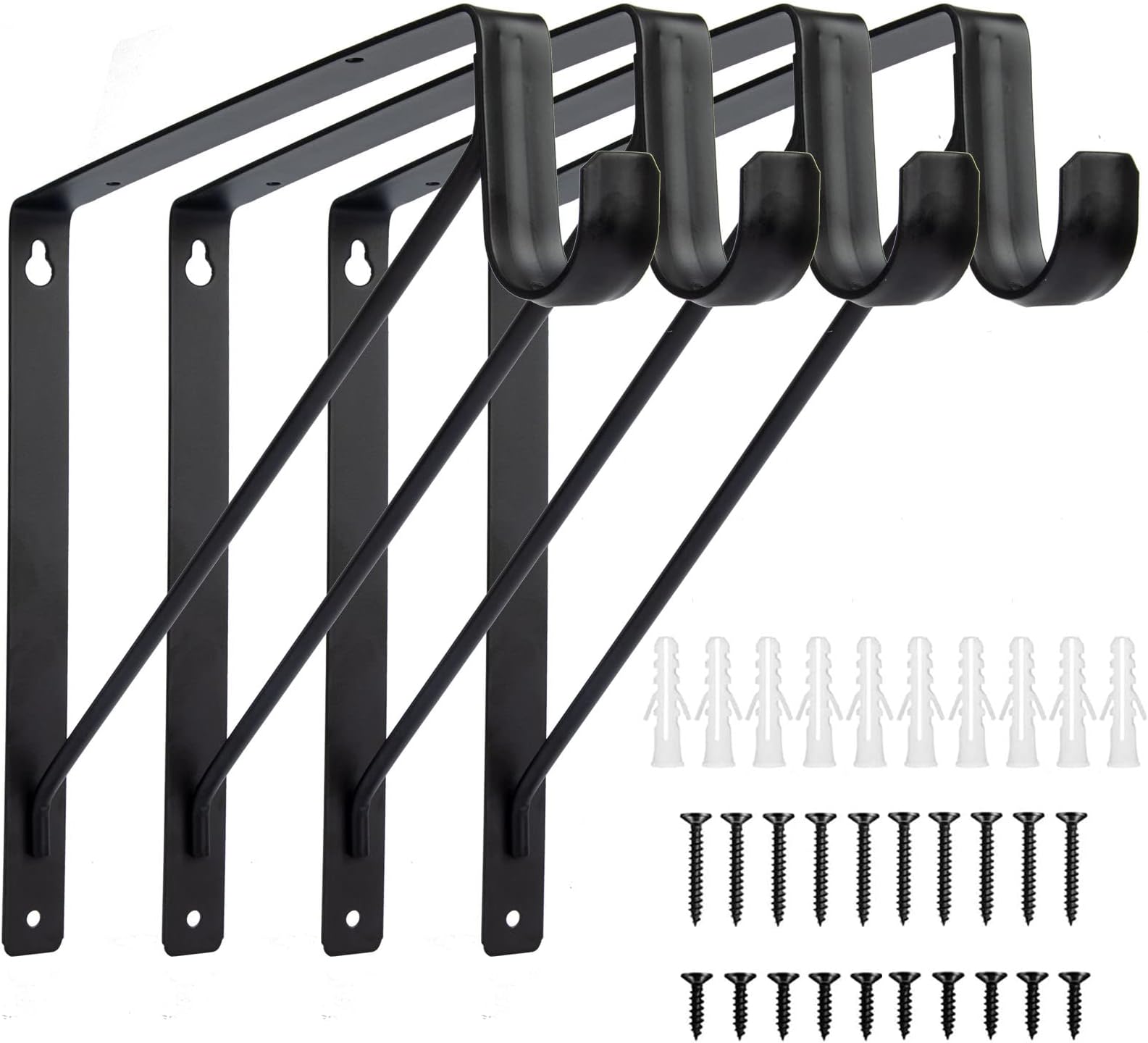 4 Pack Closet Rod Bracket, Heavy Duty Closet Rod Holders 10.8”x10.8”, 1-3/8” Dia Black Right Angle Wall Mount Clothes Hanger Closet Pole Support Bracket for Shelf Storage