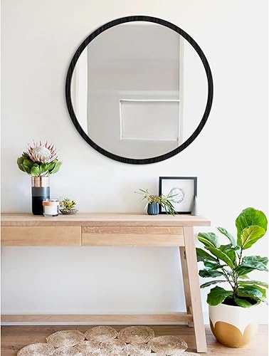 Miniatura 97 de JJUUYOU Espejo circular de pared redondo para baño, espejo de tocador gris, pequeño círculo decorativo para pared, marco de madera, espejo