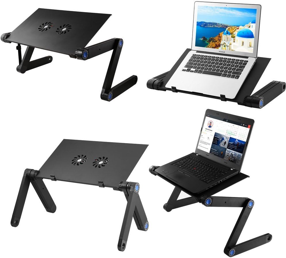 Laptop Table, Portable and Adjustable Laptop Computer Desk Stands with Built-in Cooler and Mouse Pad in Bed, Couch, Sofa, Office, Carpet, Meadow