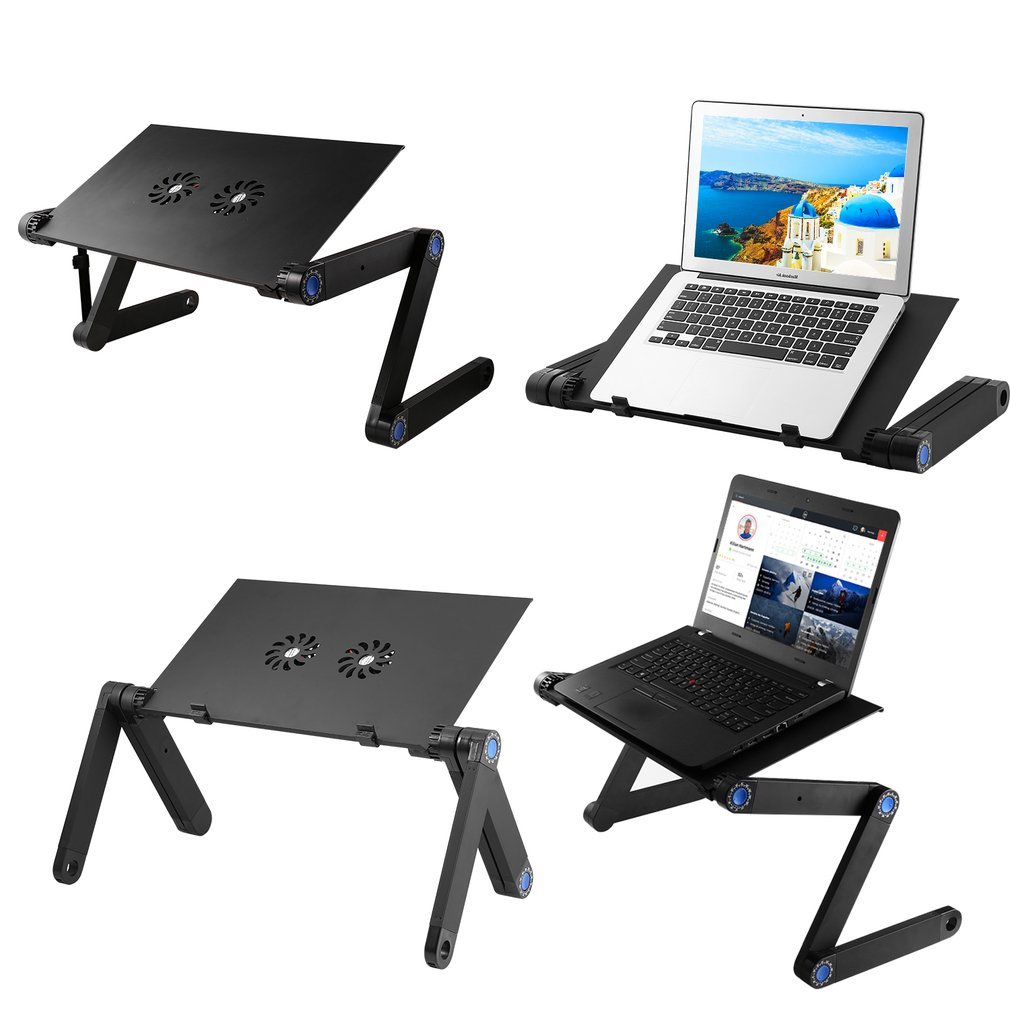 Laptop Table, Portable and Adjustable Laptop Computer Desk Stands with Built-in Cooler and Mouse Pad in Bed, Couch, Sofa, Office, Carpet, Meadow
