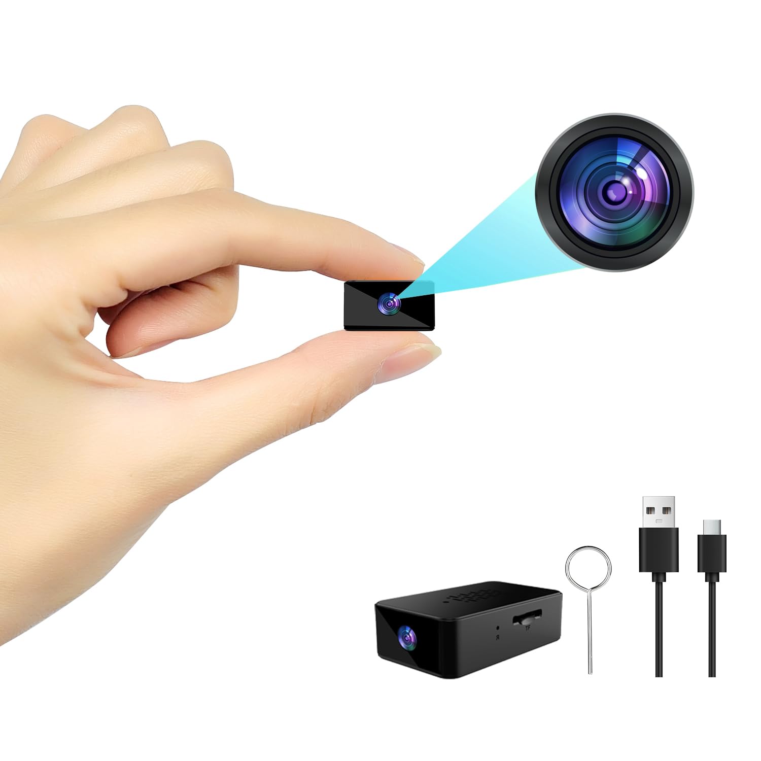 cuoum Mini Kamera-1080P HD Mini-Kamera mit Akku, Kleine Kamera mit Aufzeichnung, EIN Tasten Bedienung Mini Cam with Recording, Tragbare Mini Video Camera, Keine WLAN/APP/Bluetooth Erforderlich