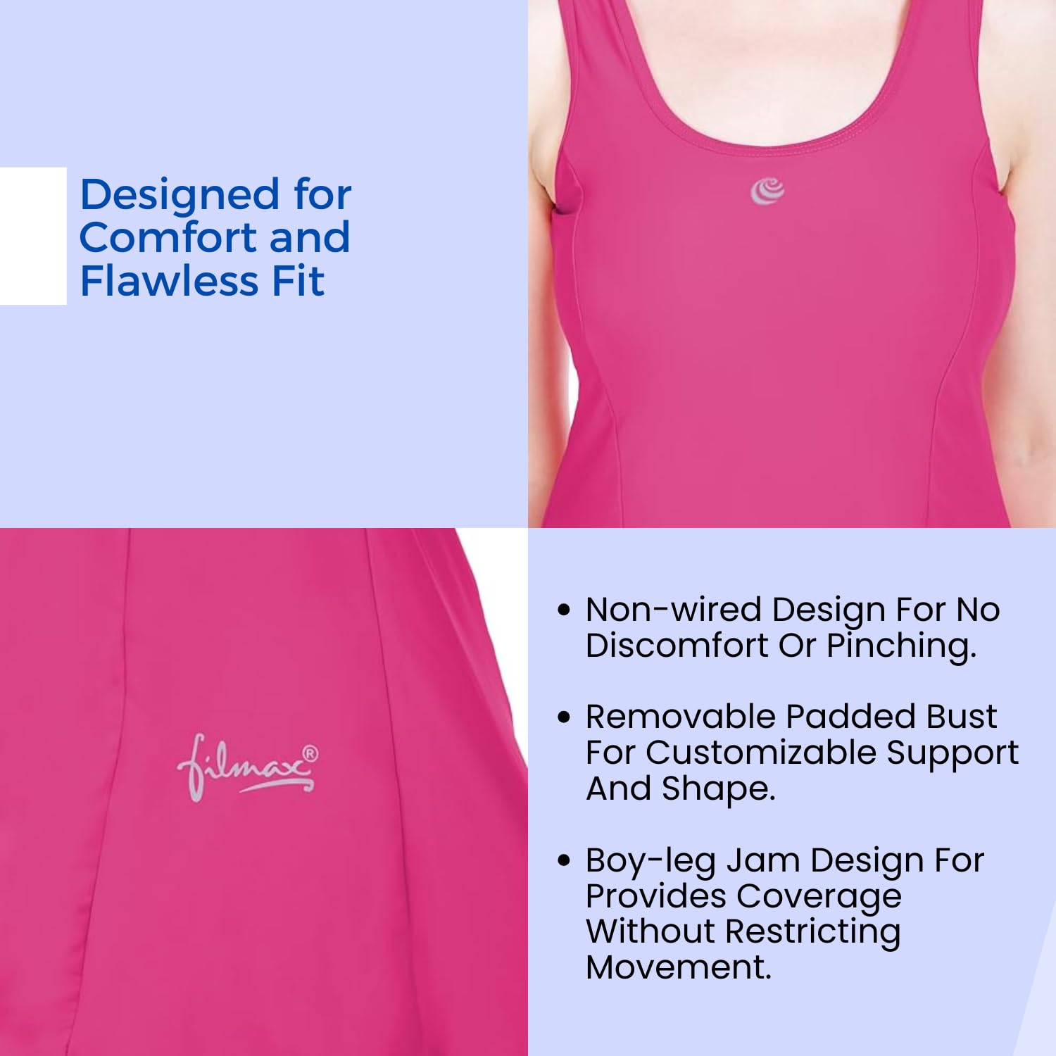 FILMAX® Originals Swimming Costume for Women's One-Piece Beach Wear Sleeveless with Boy Leg Jammer (Rani_3XL) 3