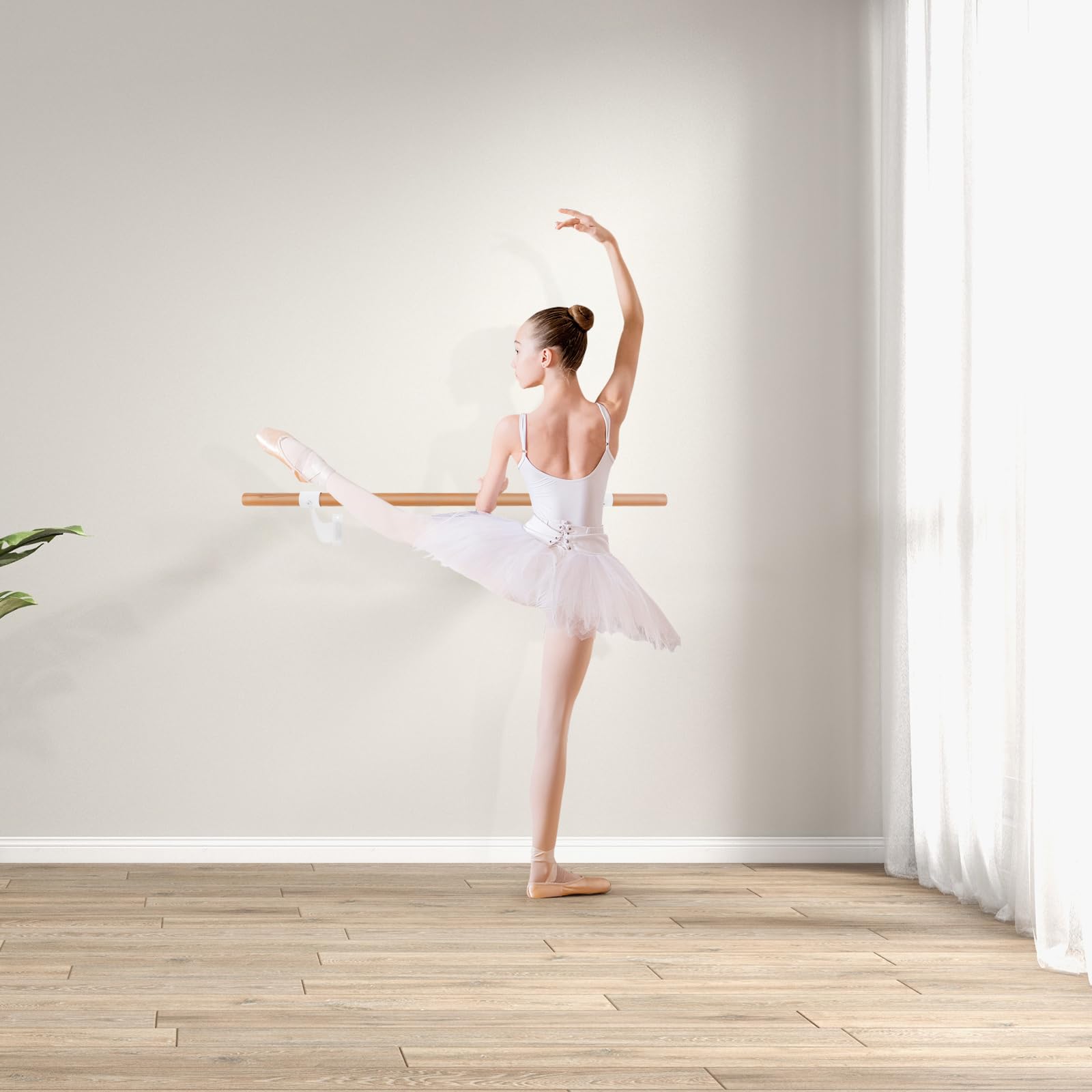 KOMFOTTEU Barre de ballet pour la maison, 38 mm de diamètre, en bois de hêtre, pour yoga, étirement, entraînement, poses de ballet, maison, salle de sport