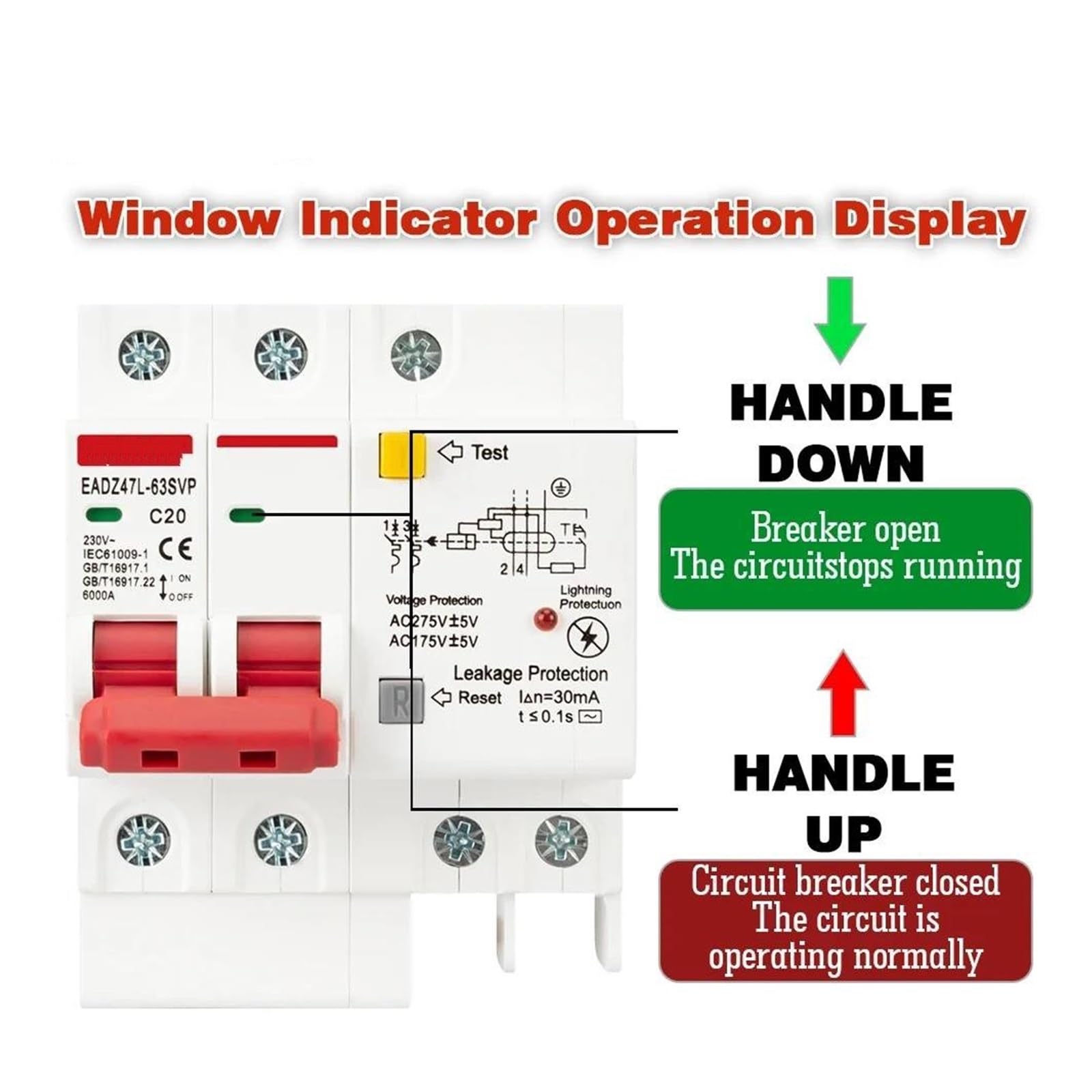 Interruttore differenziale SPD 230V 2P con protezione da sovraccarico, sovratensione, RCBO, RCCB con protezione contro i fulmini, protettore dalle perdite MCB(100A)
