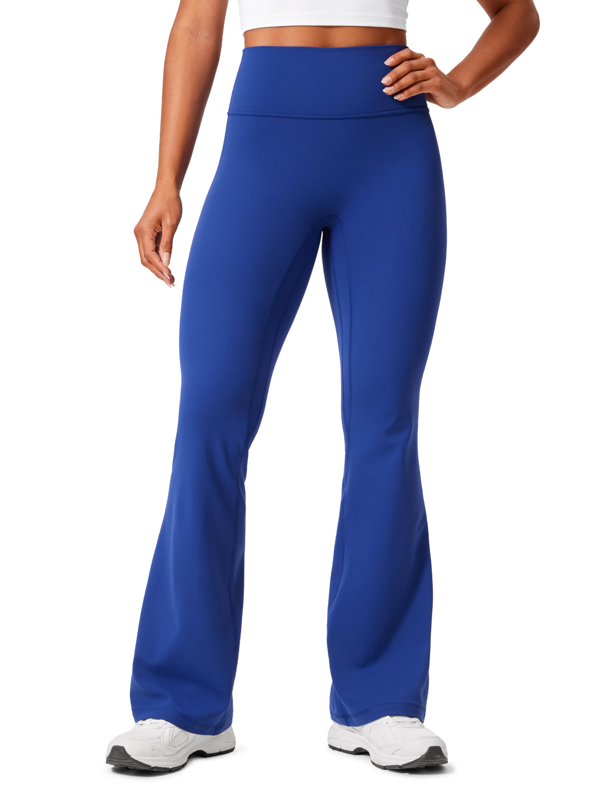 CRZ YOGA Womens Butterlift Hidden Scrunch Butt Flared Leggings 31" - No Front Seam High Waist Bootcut Yoga Casual Soft Pants Waves Blue 12