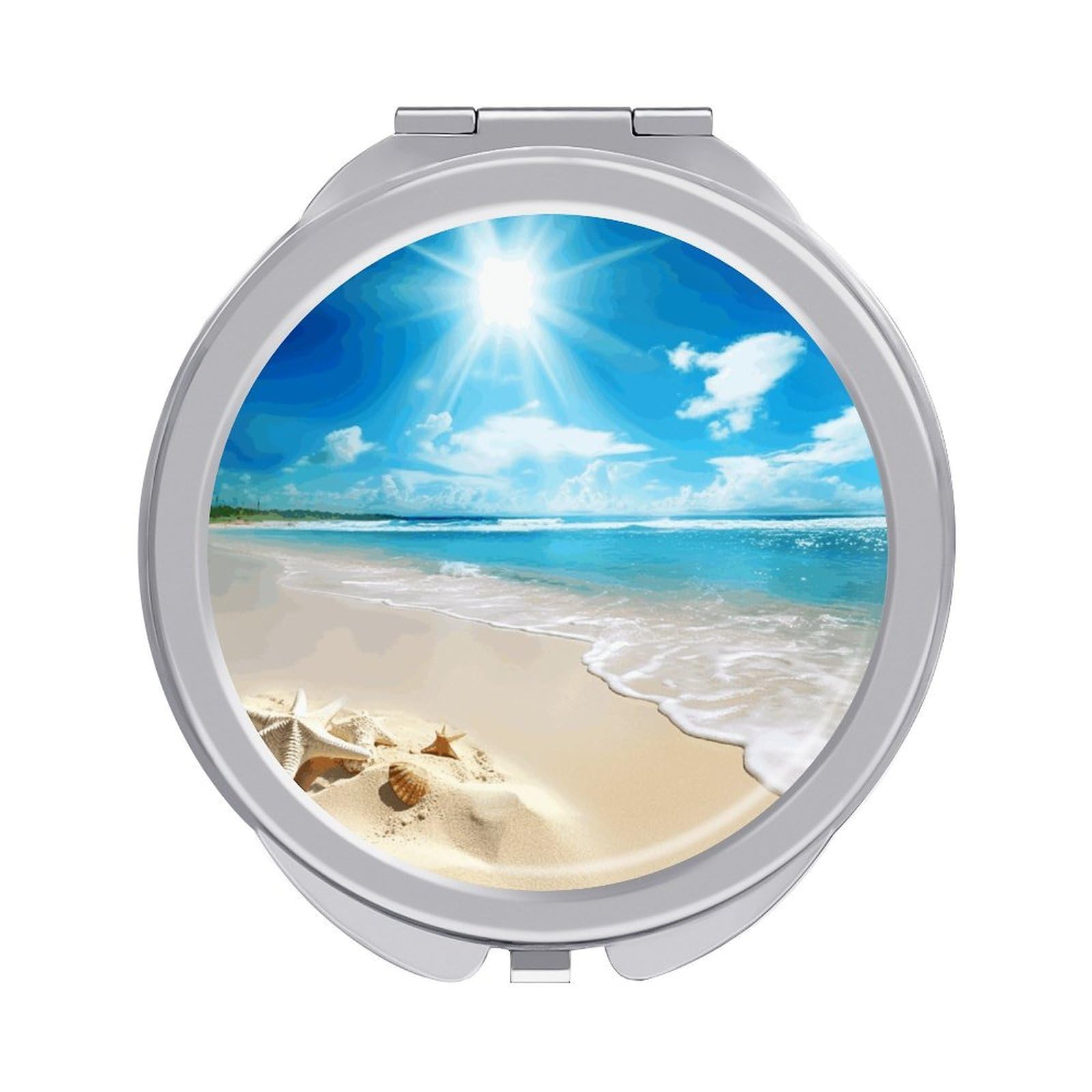 FekiLoot Bright Sunshine Summer Beach Travel Makeup Mirror 2 X /1 X Magnifying Slim Pocket Mirrors Compact for Purse Travel Makeup Mirrors for Pocket, Handbag, Purse Women Gift