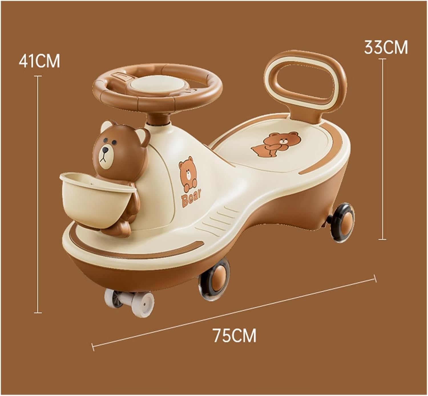 Twist car Ride On Toys Wiggle Car with Front Basket Music Flashing Wheels Anti-Rollover, for Age 3+ Boys & Girls Ride on Toy(Brown)