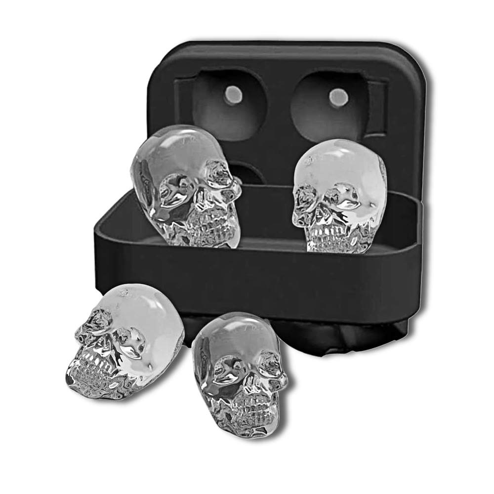OUSMIN 3D Skull Shape Shapes Black BPA Free Silicone Ice Cube Mold Tray with Lid Makes 4 Vivid Skulls, Perfect for Whiskey, Cocktail and Any Drink