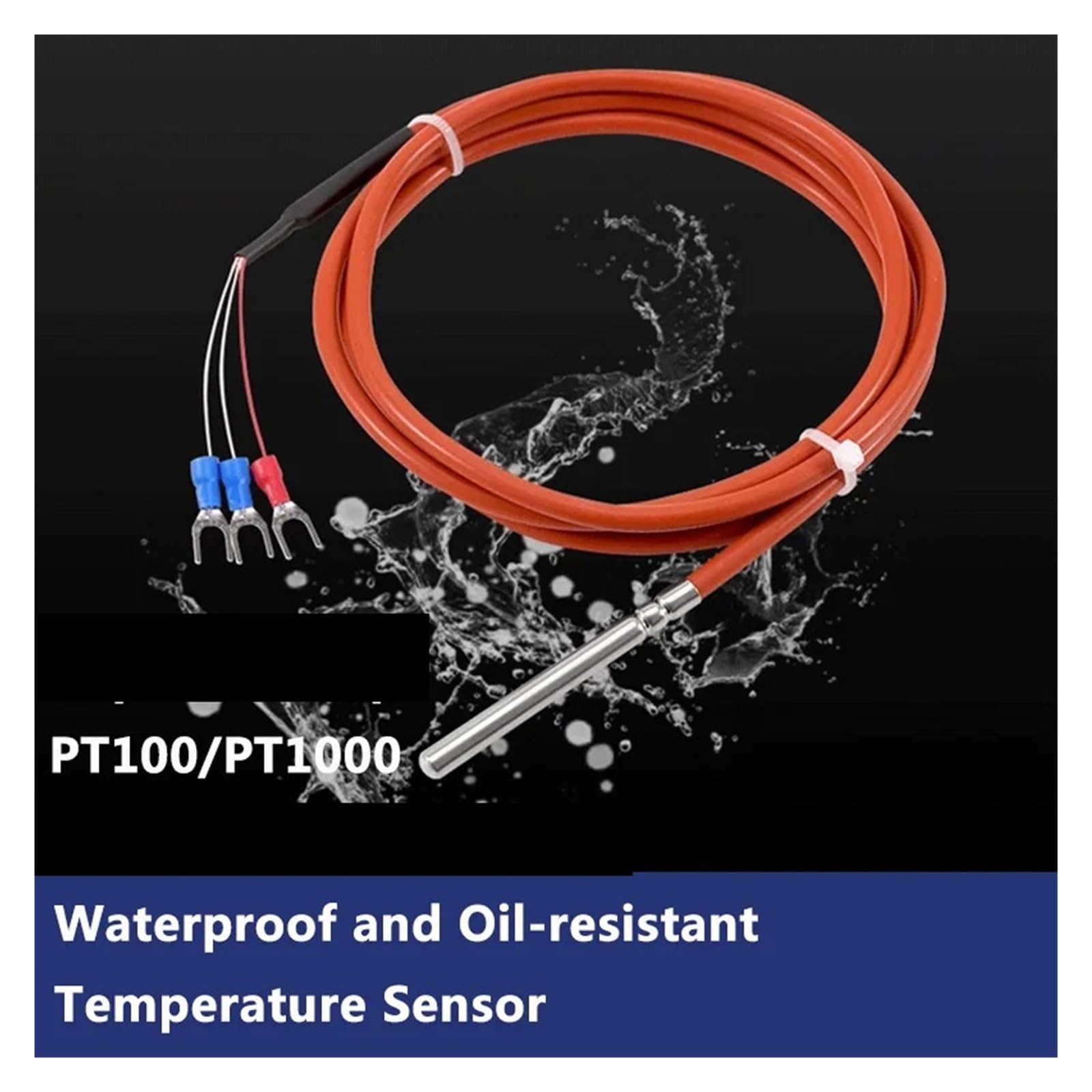 Sensor de temperatura a prueba de agua PT100 PT1000, sonda RTD, Detector de resistencia de platino, Cable de silicona de 3 hilos | PT100 Type with 8m