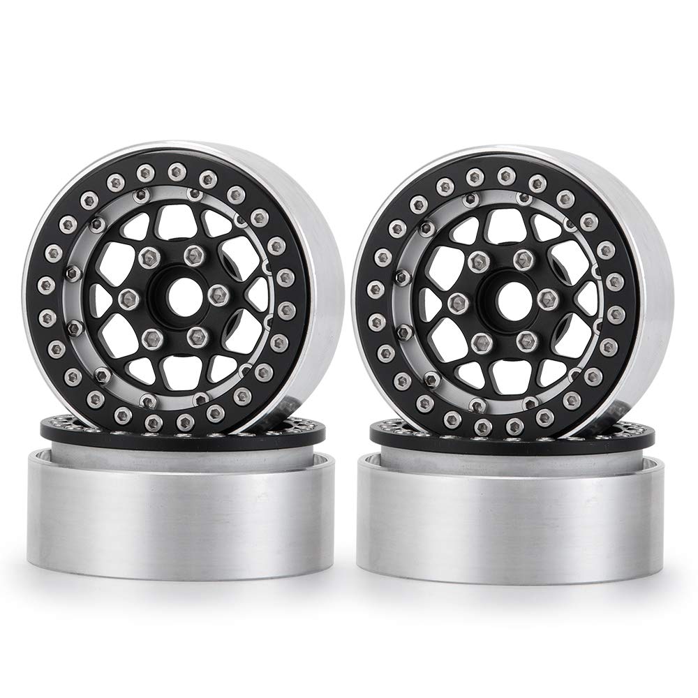 RCLIONS Aluminum Metal 1.9inch RC Beadlock Wheels Rims for 1/10th Crawler Axial SCX10 TRX4 D90-Pack of 4 (Black)