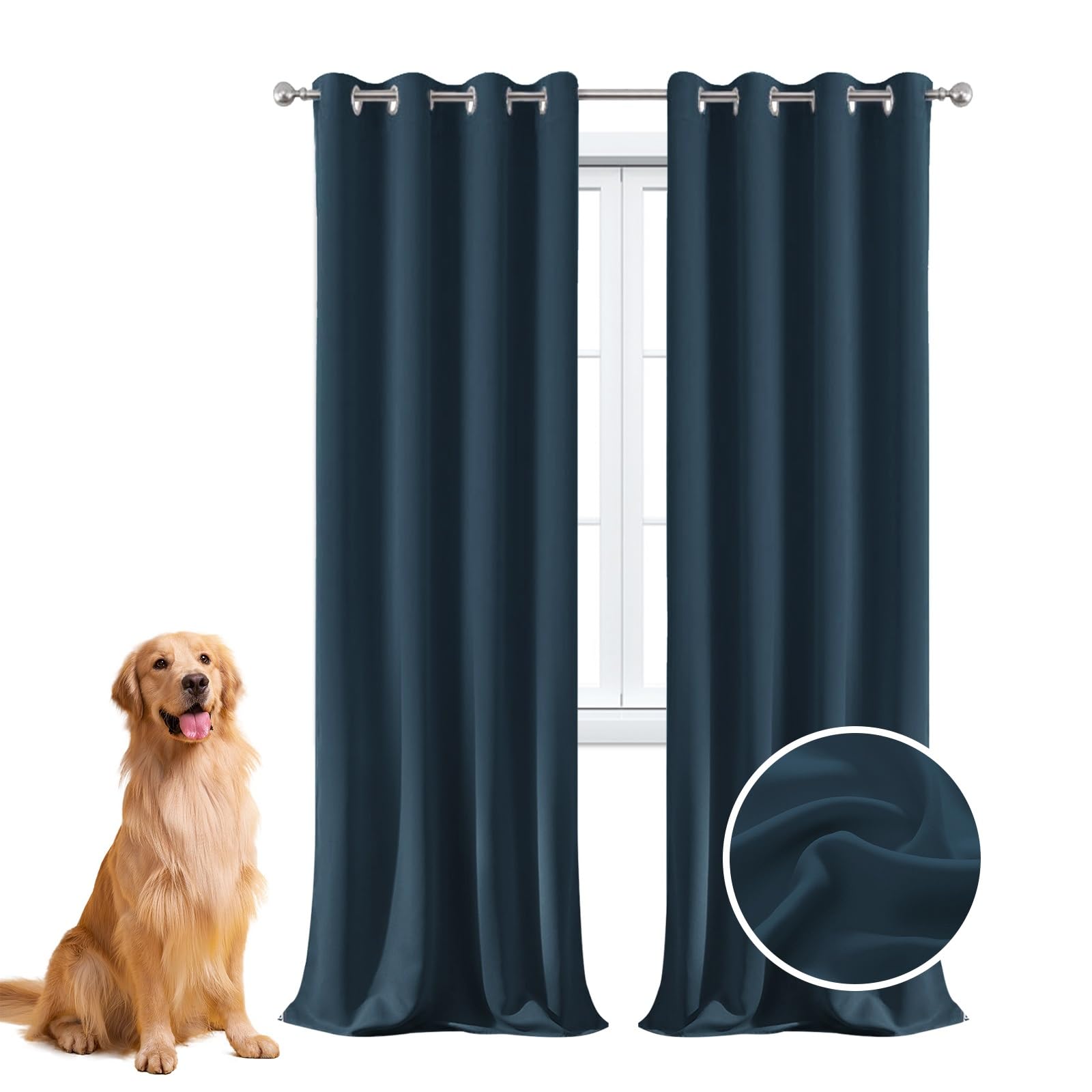 Verdunklungsvorhänge mit Ösen 230 x 115 cm Knitterfrei Pflegeleicht, Vorhang Blickdicht mit Ösen, mit Raffhalter für Küche Fensterdekoration, Dunkelblau