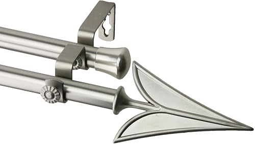Rod Desyne Arrow - Juego de barras de cortina de doble ventana, 120 a 170 pulgadas, níquel satinado