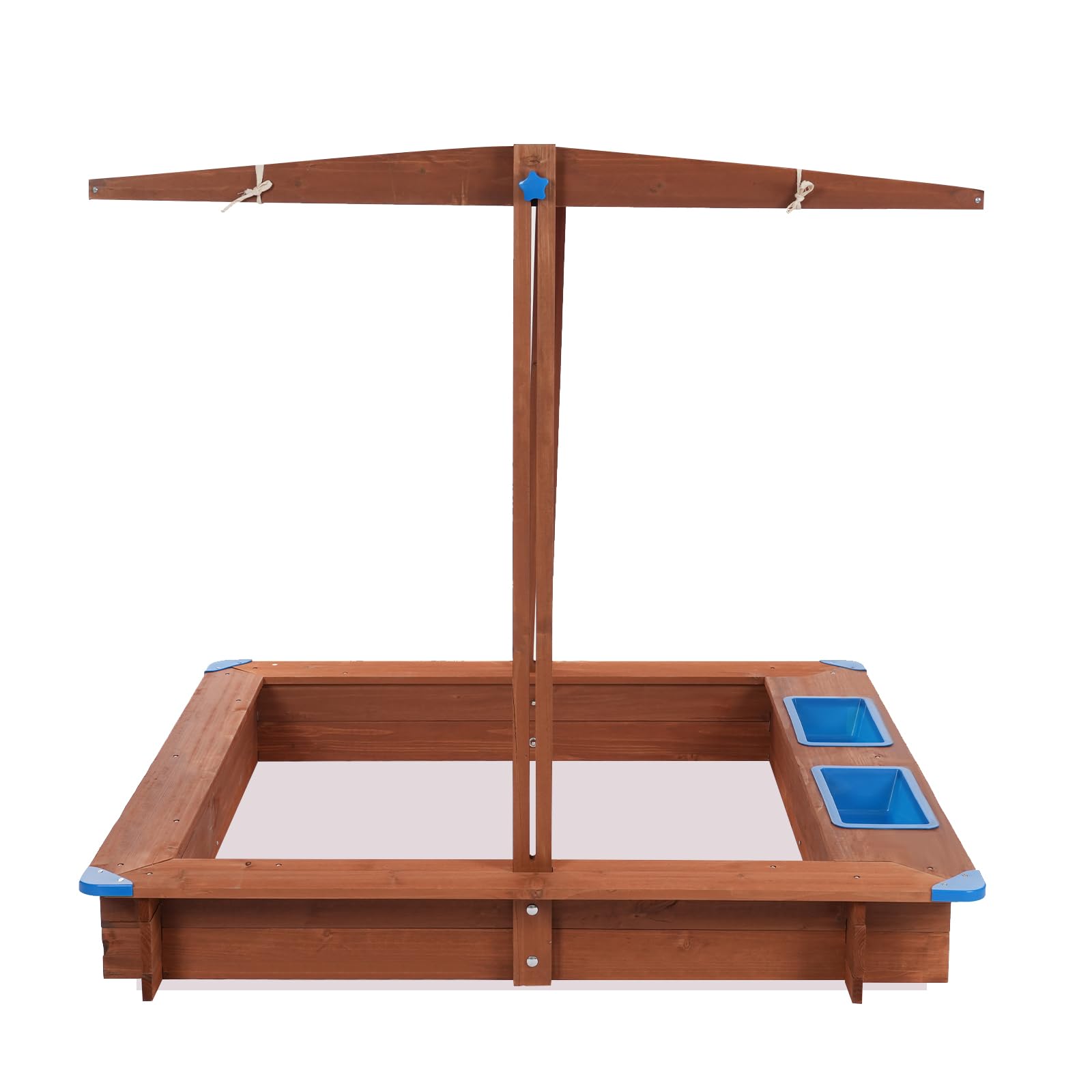Sandkasten mit Dach 126x121x118cm Holzsandkasten mit Abdeckung & Matschküche für Kinder Sandkiste aus Holz mit praktischem Sitzflächenrand für Outdoor und Garten (Rot, Braun)