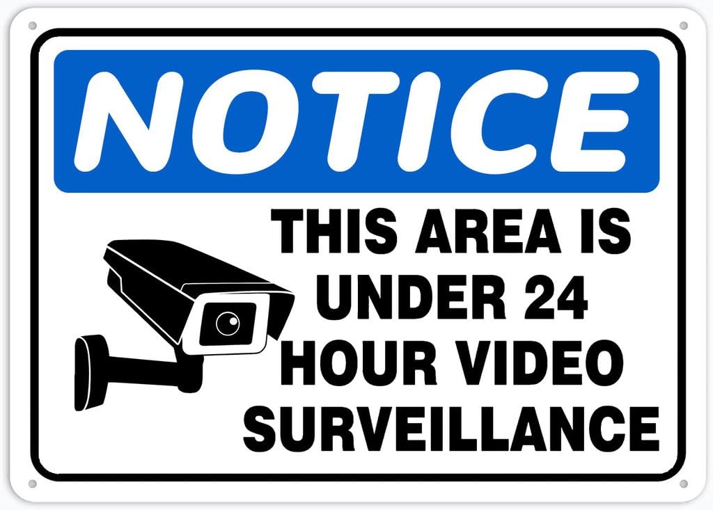 8"x12" Aluminum Metal Sign - Notice Safety Sign This Area Under 24-Hour Video Surveillance - For Garage, Parking, Yard