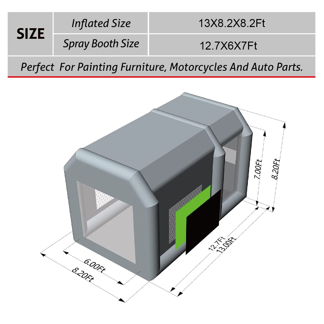 TKLoop Portable Inflatable Paint Booth Tent 13X8.2X8.2Ft with One