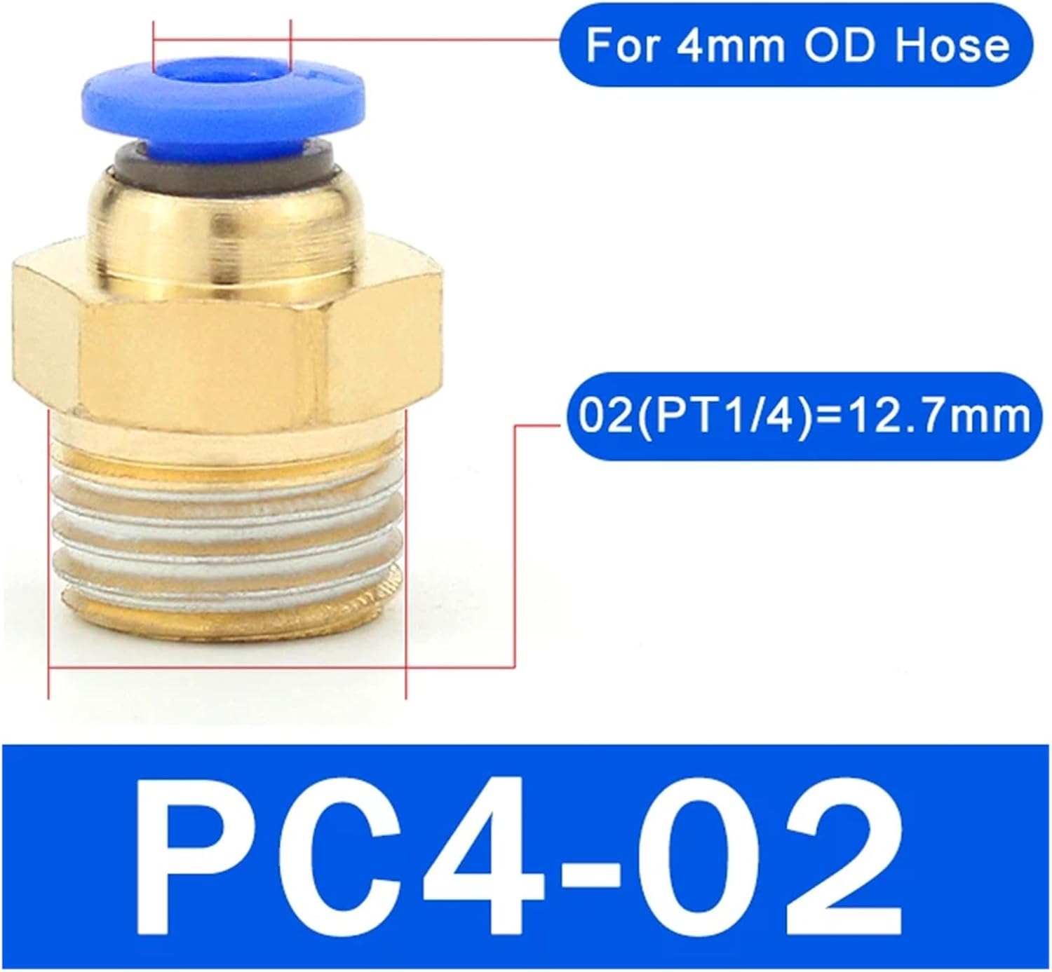 20/50pcs Pneumatic Air Connector Fittings PC 4mm 6mm 8mm 10mm 12mm Thread 1/8 inch 1/4 inch 3/8 inch 1/2 inch Hose Fittings Pipe Quick Connector(PC4-02 (1I4),100 PCS)